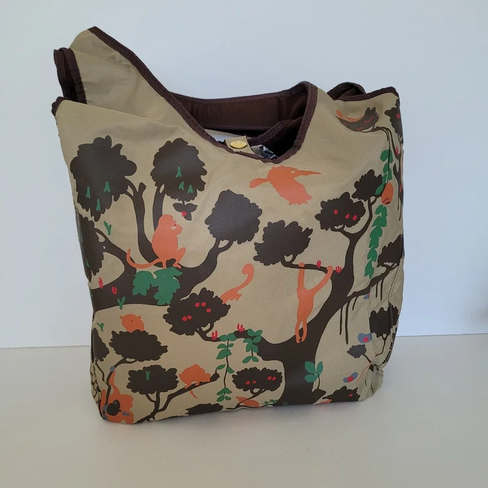 Hunting World Brown Faux Suede Reversible Jungle Monkey Print Tote Bag Large